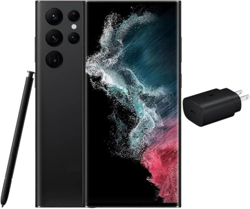 SAMSUNG Galaxy S22 Ultra 5G (128GB, 8GB) 6.8" AMOLED 2X, 108MP Camera, Global Volte (Fully Unlocked for AT&T, Verizon, T-Mobile, Global) S908U1 (w/ 25W Super Fast Charger, Phantom Black)
